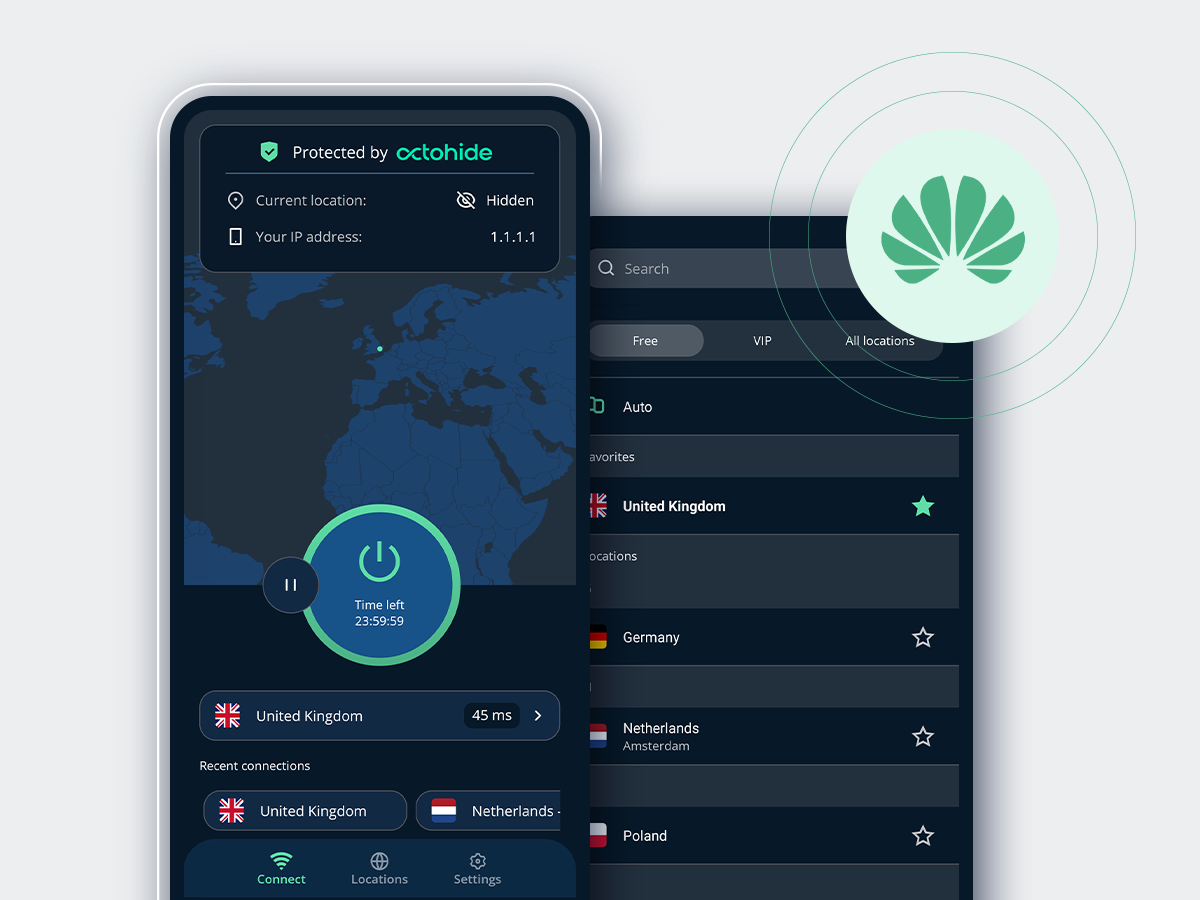Octohide VPN app screens