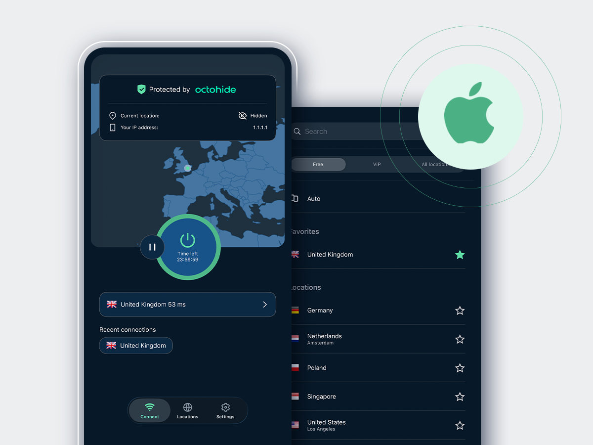 Octohide VPN app screens